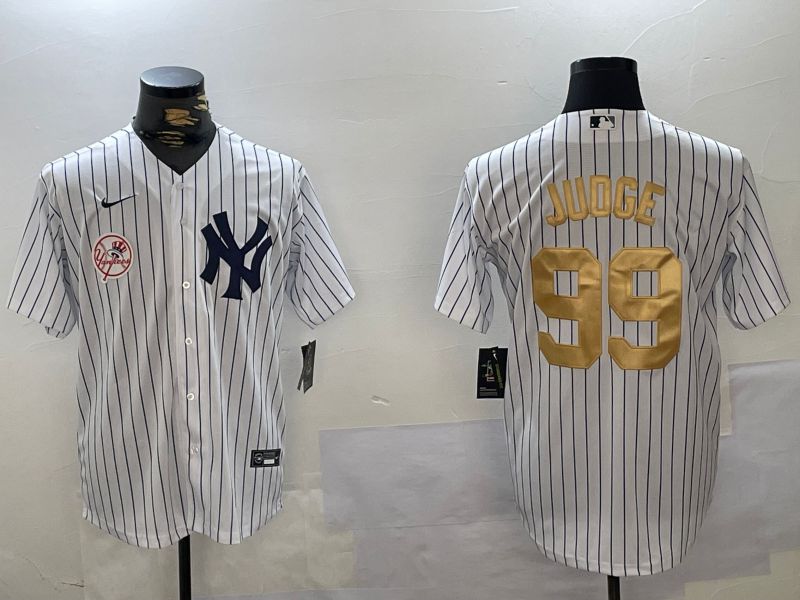 Men New York Yankees #99 Judge White Stripe Fashion Nike 2024 MLB Jersey style 15